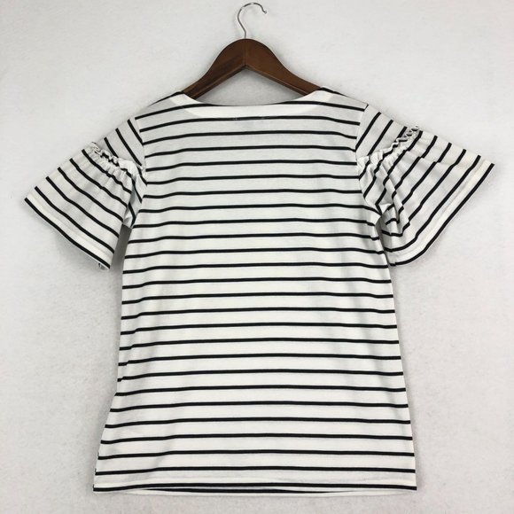 Stella & Dot Women's Size X-Small Maya White Black Striped Short Sleeve T-Shirt - Picture 8 of 8